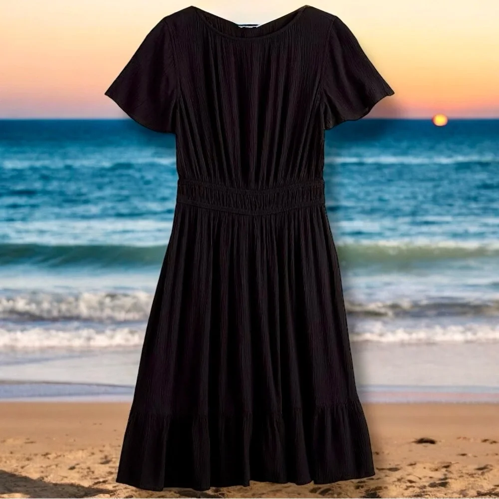 Croft & Barrow (Kohl’s) NWT Dress Mineral Black Flutter Sleeve Midi Women’s L